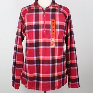 NWT Eddie Bauer Womens Medium Plaid Fleece 1/4 Zip Pullover